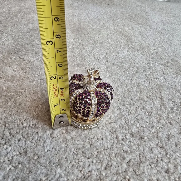 Rhinestone Crown Trinket Box Purple Crystal Gold Tone Jewelry Holder Royal - Picture 9 of 14